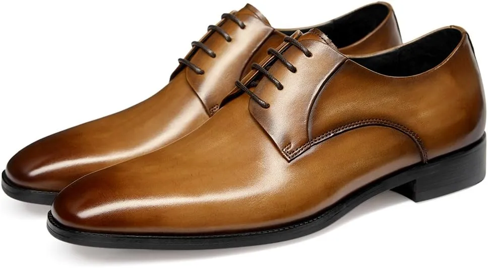 GIFENNSE Men's Handmade Leather Modern Classic Lace up Leather Lined Perforated Dress Oxfords Shoes