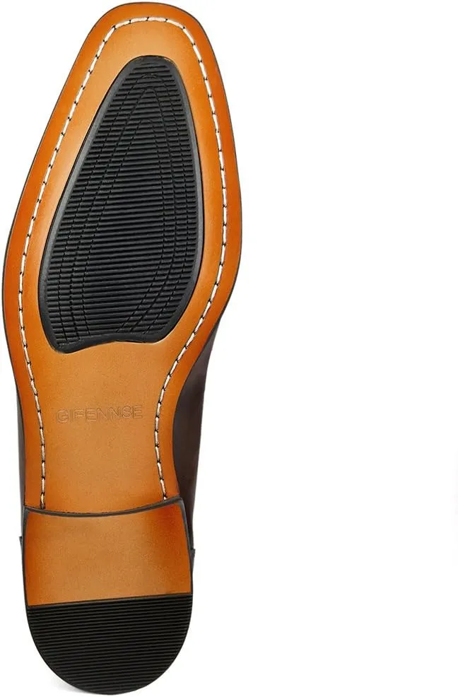 GIFENNSE Men's Handmade Leather Modern Classic Lace up Leather Lined Perforated Dress Oxfords Shoes