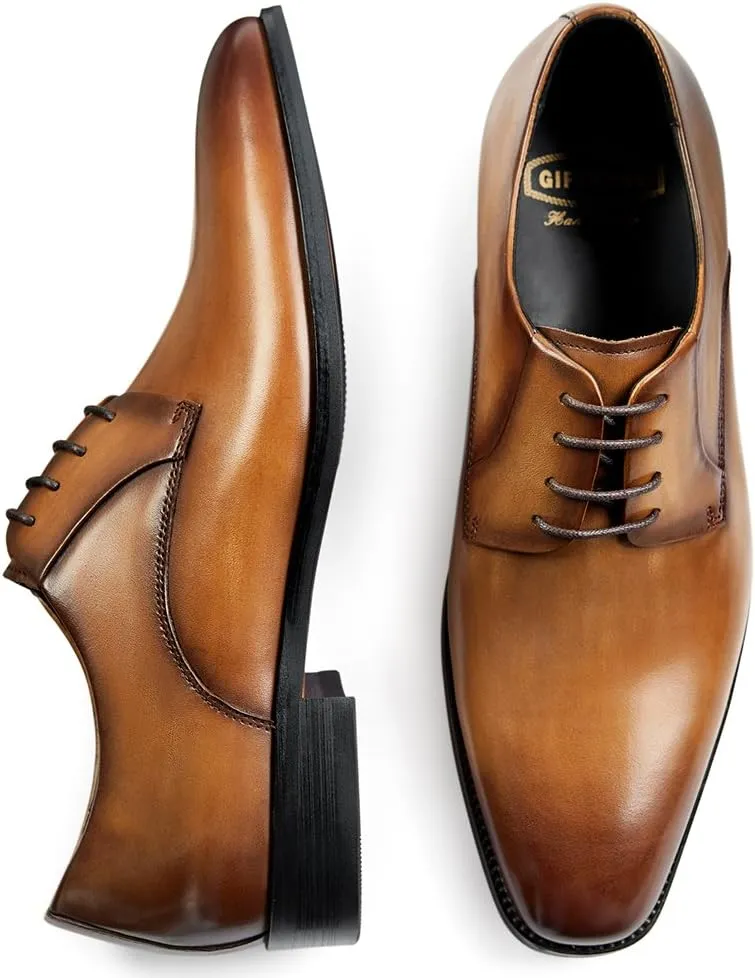GIFENNSE Men's Handmade Leather Modern Classic Lace up Leather Lined Perforated Dress Oxfords Shoes