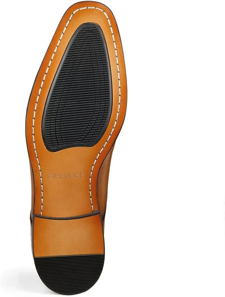 GIFENNSE Men's Handmade Leather Modern Classic Lace up Leather Lined Perforated Dress Oxfords Shoes