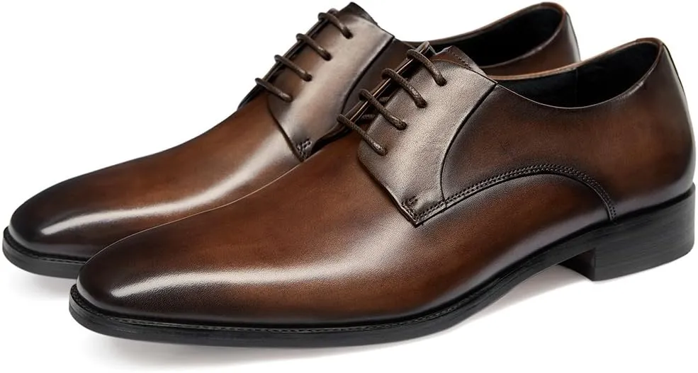 GIFENNSE Men's Handmade Leather Modern Classic Lace up Leather Lined Perforated Dress Oxfords Shoes