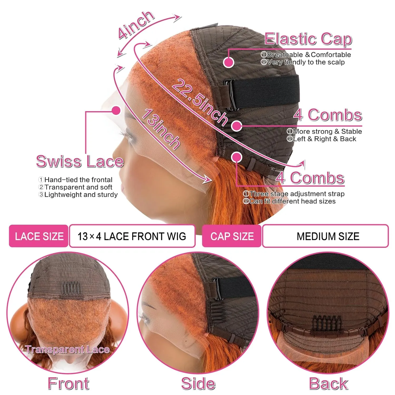 Ginger Lace Front Wigs Human Hair 30inch Ginger Wig Human Hair Body Wave 13x4 Transparent Lace Front Wigs Human Hair Pre Plucked Glueless HD Lace Frontal Wigs Colored Orange Wig for Women 180 Density