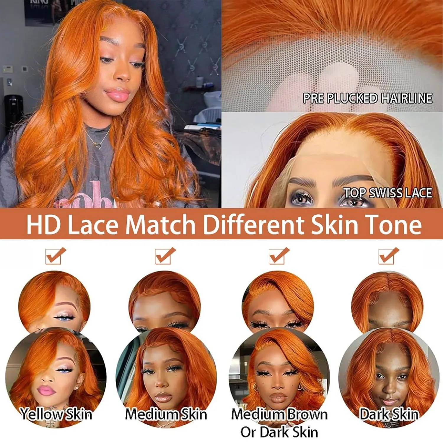 Ginger Lace Front Wigs Human Hair 30inch Ginger Wig Human Hair Body Wave 13x4 Transparent Lace Front Wigs Human Hair Pre Plucked Glueless HD Lace Frontal Wigs Colored Orange Wig for Women 180 Density
