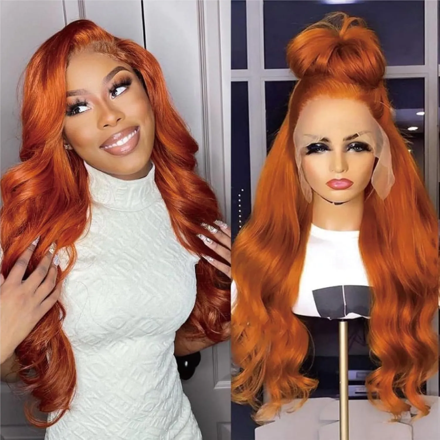 Ginger Lace Front Wigs Human Hair 30inch Ginger Wig Human Hair Body Wave 13x4 Transparent Lace Front Wigs Human Hair Pre Plucked Glueless HD Lace Frontal Wigs Colored Orange Wig for Women 180 Density