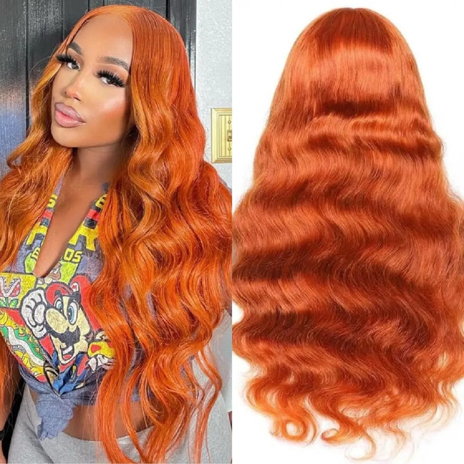 Ginger Lace Front Wigs Human Hair 30inch Ginger Wig Human Hair Body Wave 13x4 Transparent Lace Front Wigs Human Hair Pre Plucked Glueless HD Lace Frontal Wigs Colored Orange Wig for Women 180 Density