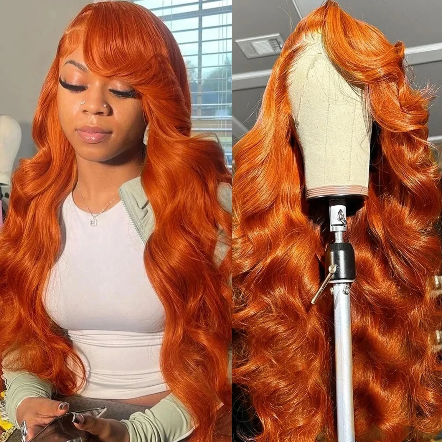 Ginger Lace Front Wigs Human Hair 30inch Ginger Wig Human Hair Body Wave 13x4 Transparent Lace Front Wigs Human Hair Pre Plucked Glueless HD Lace Frontal Wigs Colored Orange Wig for Women 180 Density