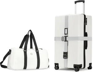 ginzatravel Suitcase, 28 inch suitcase with wheel & Travel Bag & Suitcase Strap, Scratch resistant texture Lightweight PC material, TSA lock (Star Silver (combination))