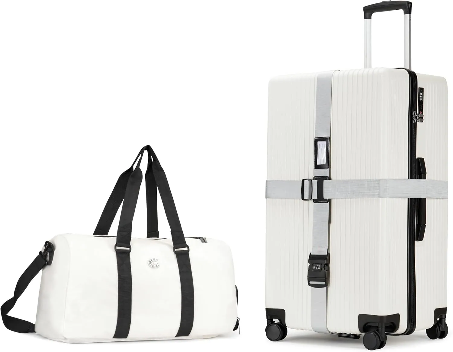 ginzatravel Suitcase, 28 inch suitcase with wheel & Travel Bag & Suitcase Strap, Scratch resistant texture Lightweight PC material, TSA lock (Star Silver (combination))