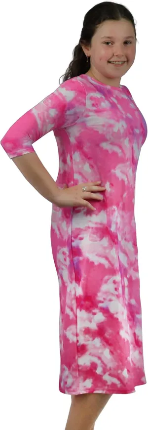 Girl Modest Tznius 3/4 Sleeve Swimdress, Beach Cover up UPF 50  Sun Protection