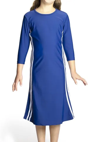 Girl Modest Tznius 3/4 Sleeve Swimdress, Beach Cover up UPF 50  Sun Protection