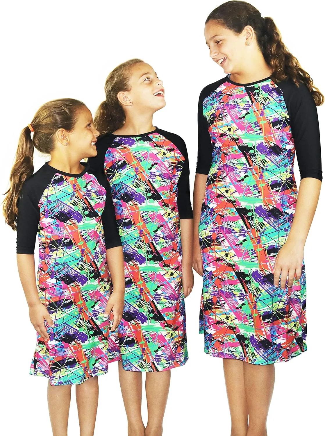 Girl Modest Tznius 3/4 Sleeve Swimdress, Beach Cover up UPF 50  Sun Protection