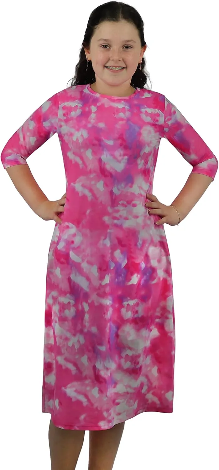 Girl Modest Tznius 3/4 Sleeve Swimdress, Beach Cover up UPF 50  Sun Protection