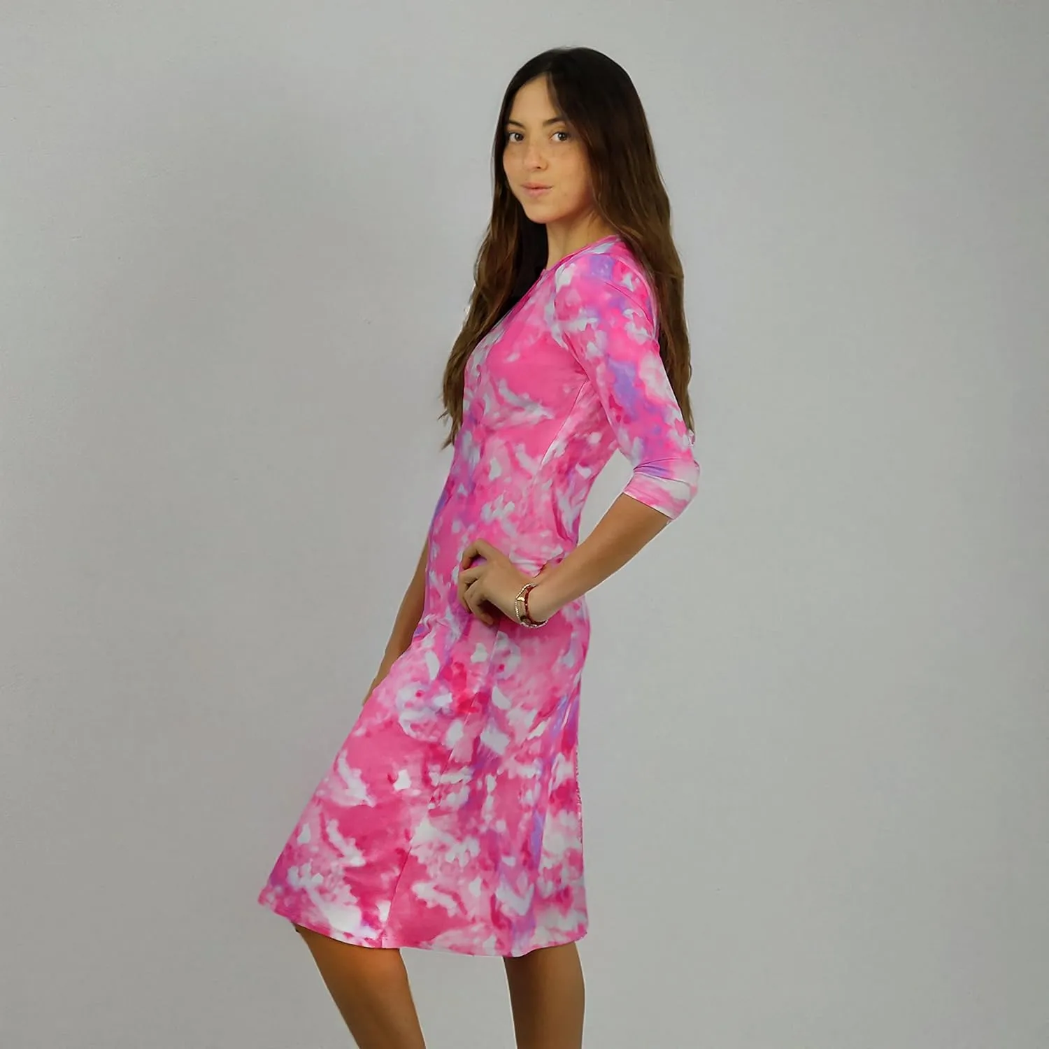 Girl Modest Tznius 3/4 Sleeve Swimdress, Beach Cover up UPF 50  Sun Protection