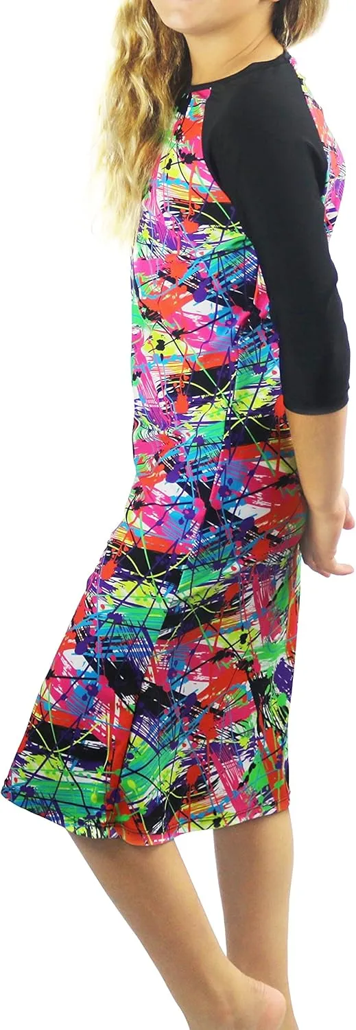 Girl Modest Tznius 3/4 Sleeve Swimdress, Beach Cover up UPF 50  Sun Protection
