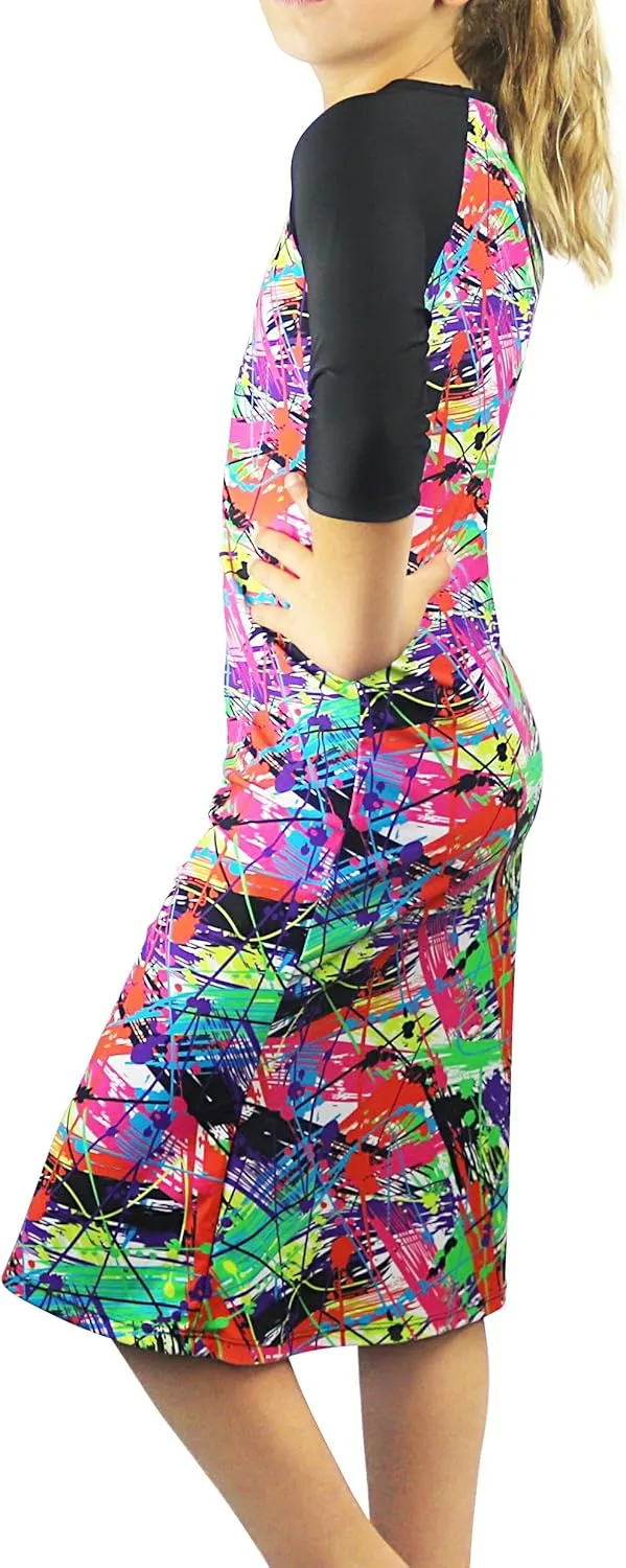 Girl Modest Tznius 3/4 Sleeve Swimdress, Beach Cover up UPF 50  Sun Protection