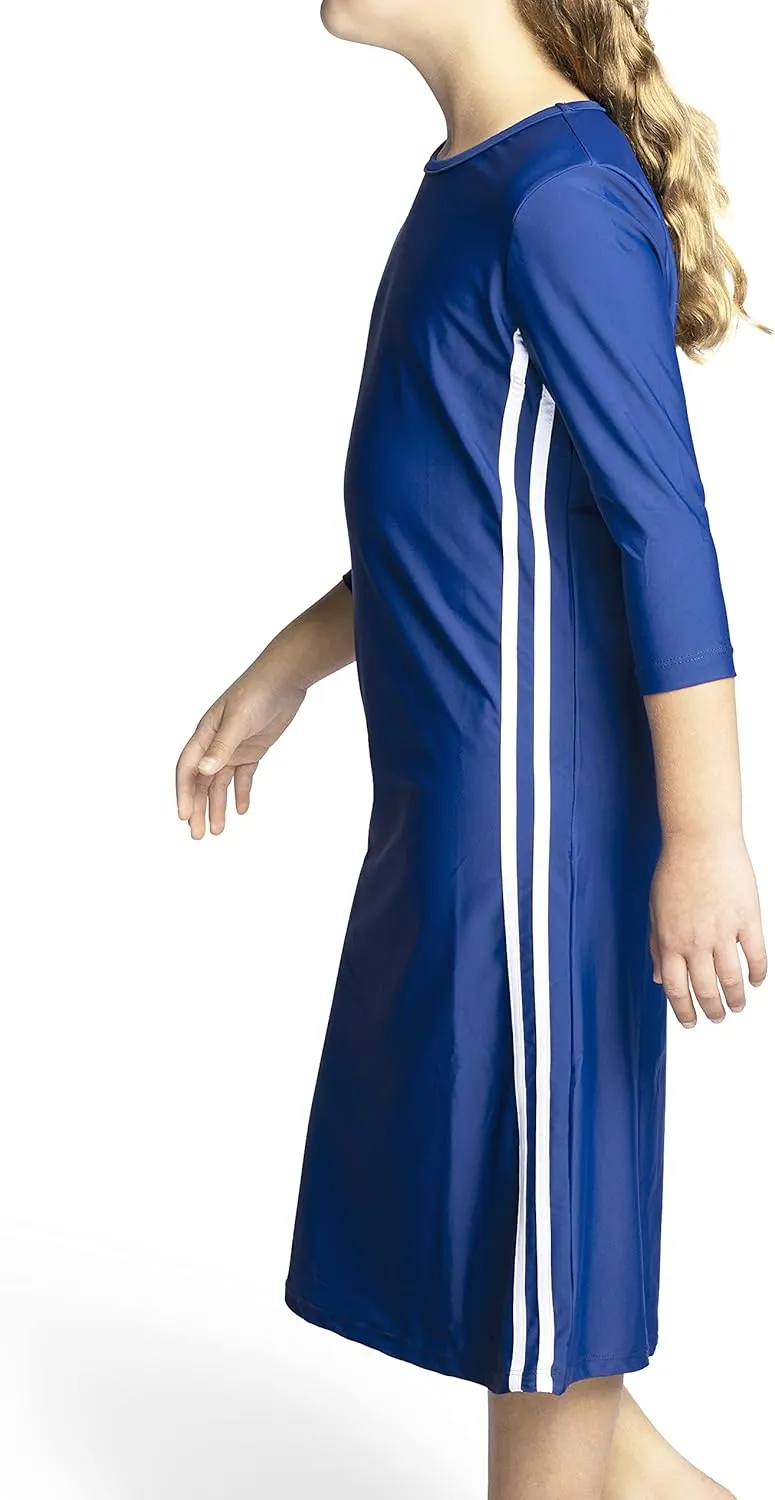 Girl Modest Tznius 3/4 Sleeve Swimdress, Beach Cover up UPF 50  Sun Protection