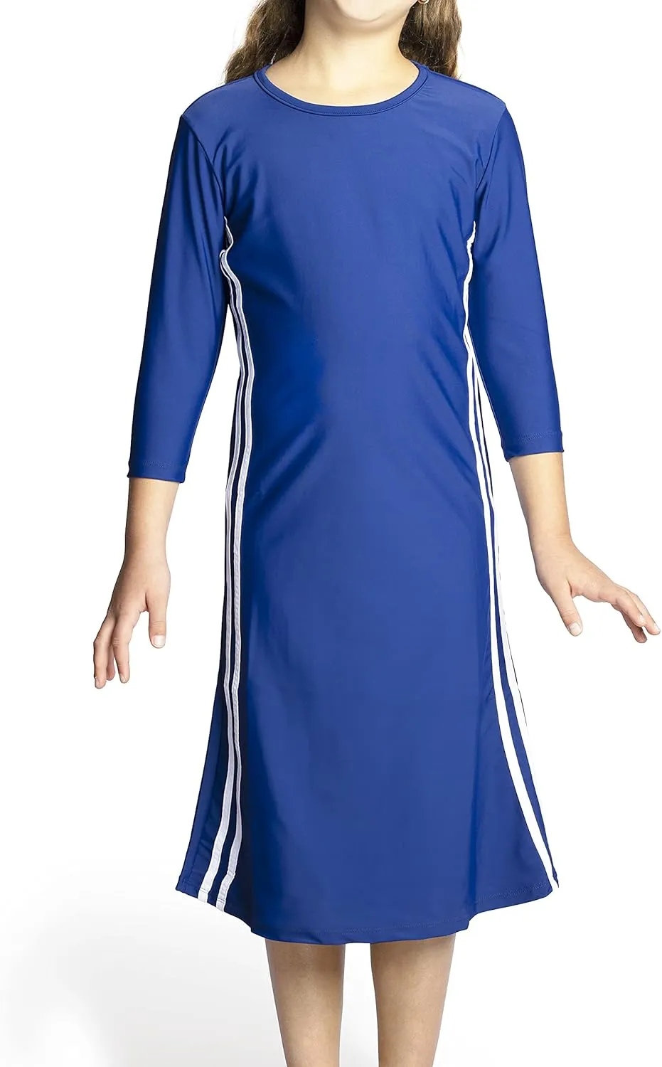 Girl Modest Tznius 3/4 Sleeve Swimdress, Beach Cover up UPF 50  Sun Protection