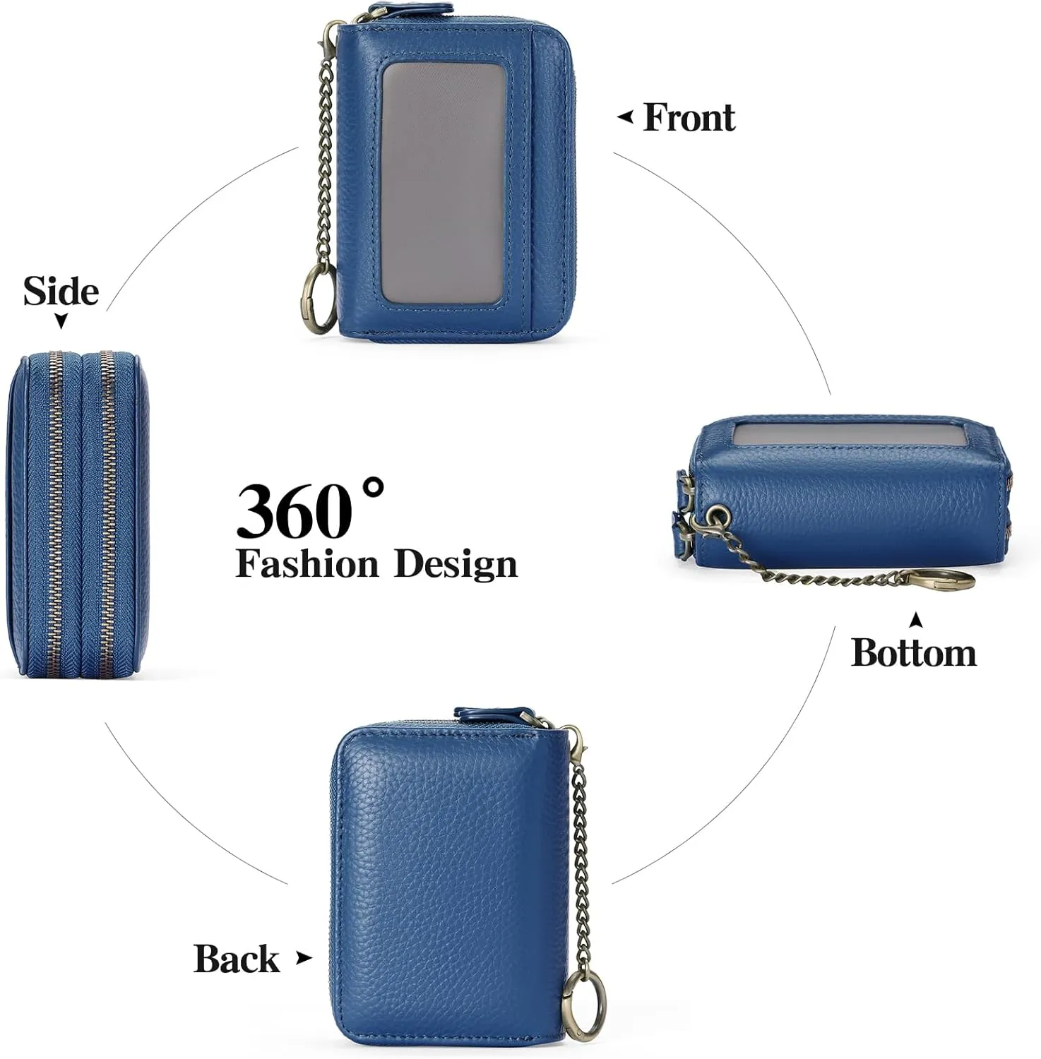 GOIACII Credit Card Holder Wallet for Women RFID Blocking Small Genuine Leather Card Case Wallet with Keychain