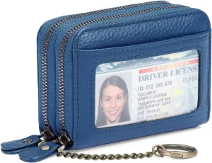 GOIACII Credit Card Holder Wallet for Women RFID Blocking Small Genuine Leather Card Case Wallet with Keychain