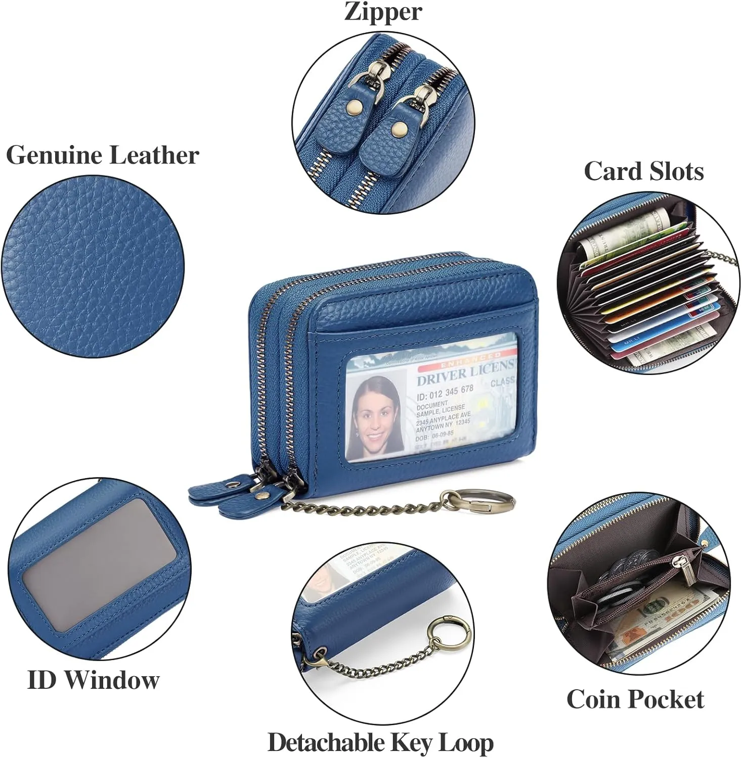 GOIACII Credit Card Holder Wallet for Women RFID Blocking Small Genuine Leather Card Case Wallet with Keychain