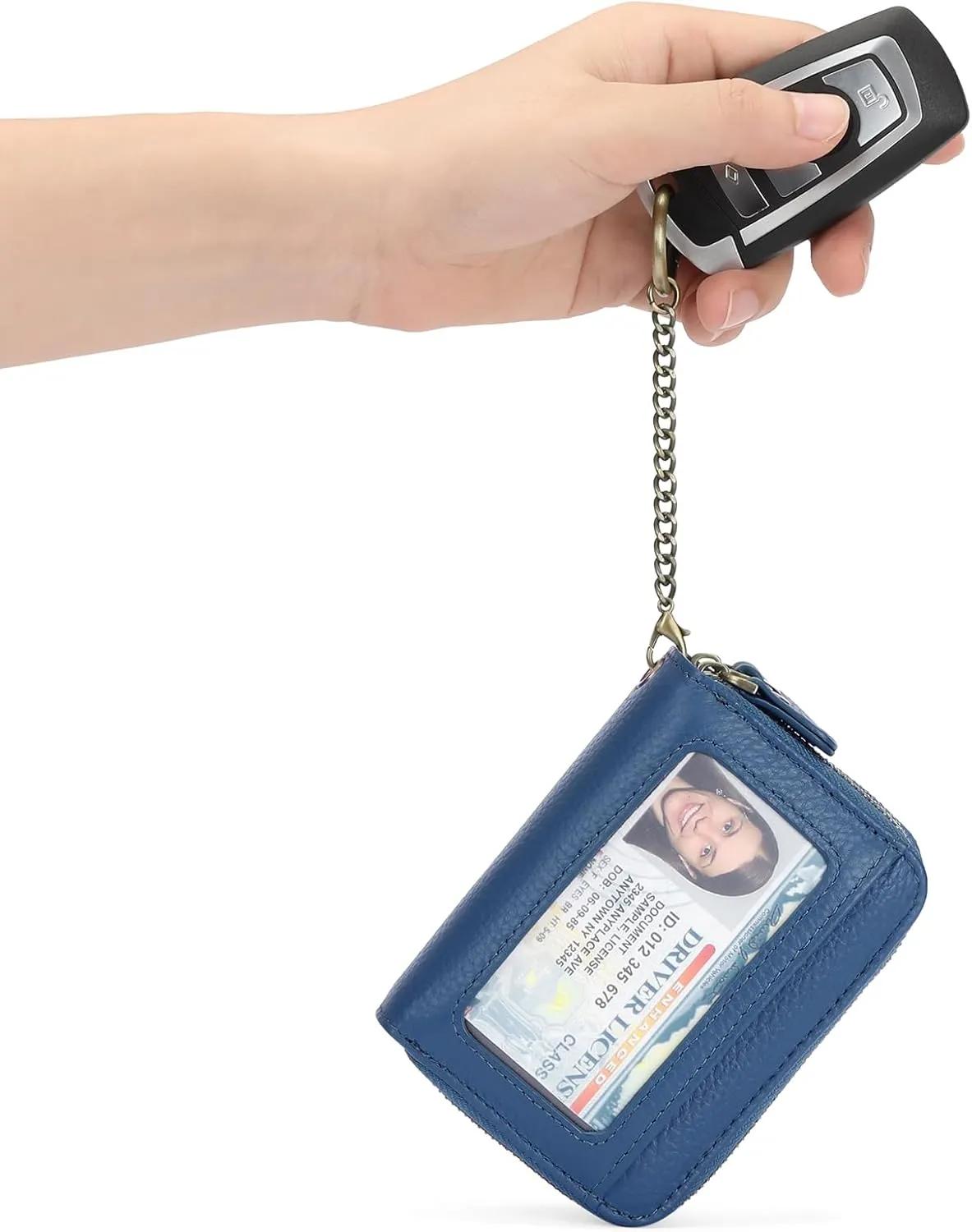 GOIACII Credit Card Holder Wallet for Women RFID Blocking Small Genuine Leather Card Case Wallet with Keychain