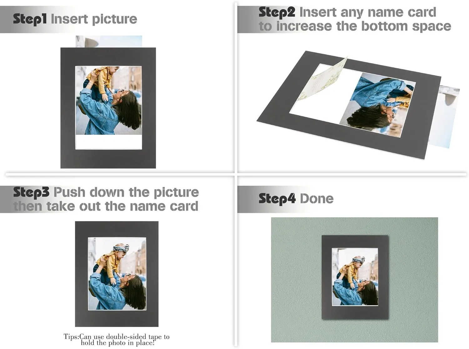 Golden State Art, Pack of 10 Black 11x14 Slip-in Pre-Adhesive Photo Mat for 8x10 Picture, Includes 10 Clear Bags