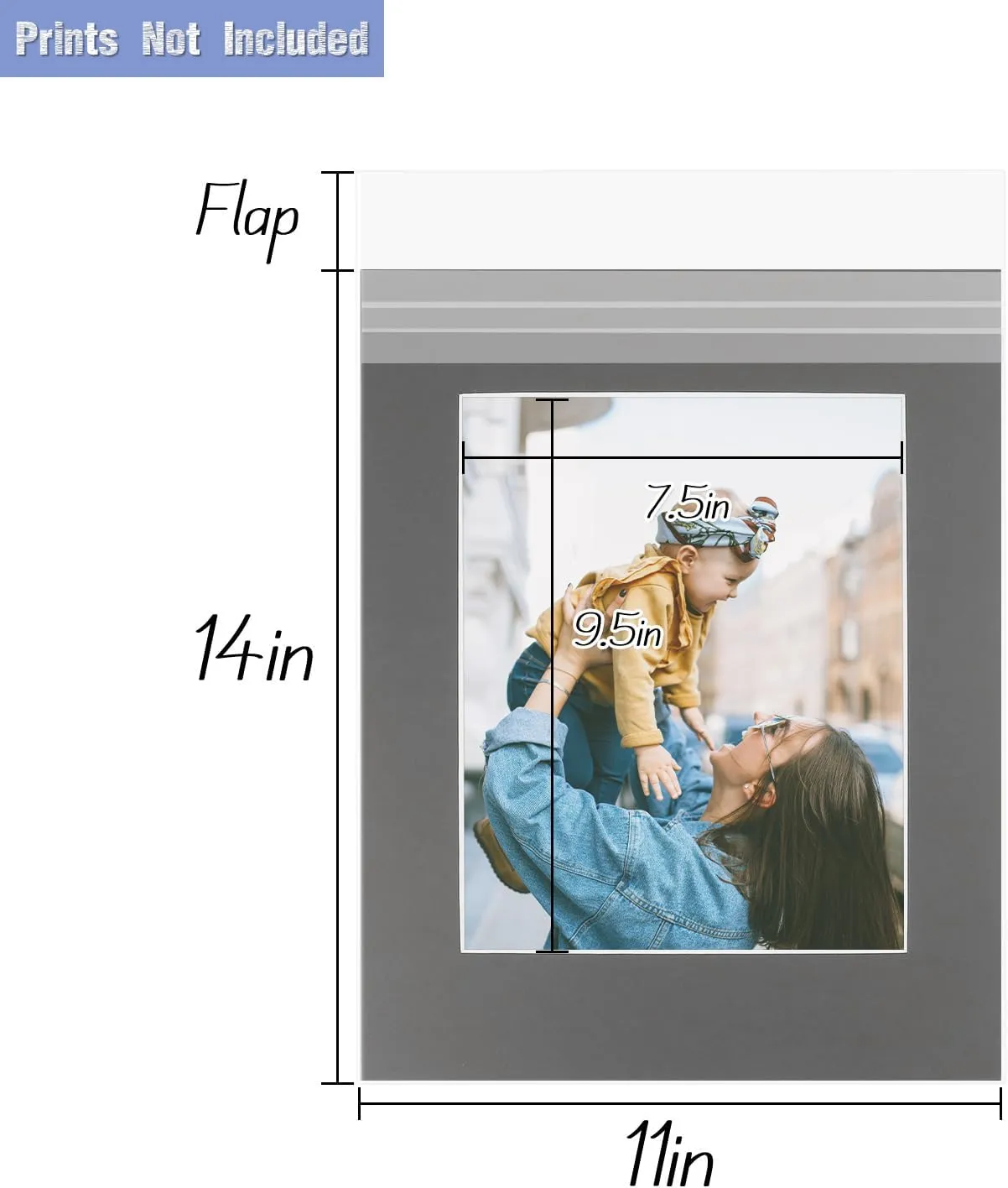 Golden State Art, Pack of 10 Black 11x14 Slip-in Pre-Adhesive Photo Mat for 8x10 Picture, Includes 10 Clear Bags