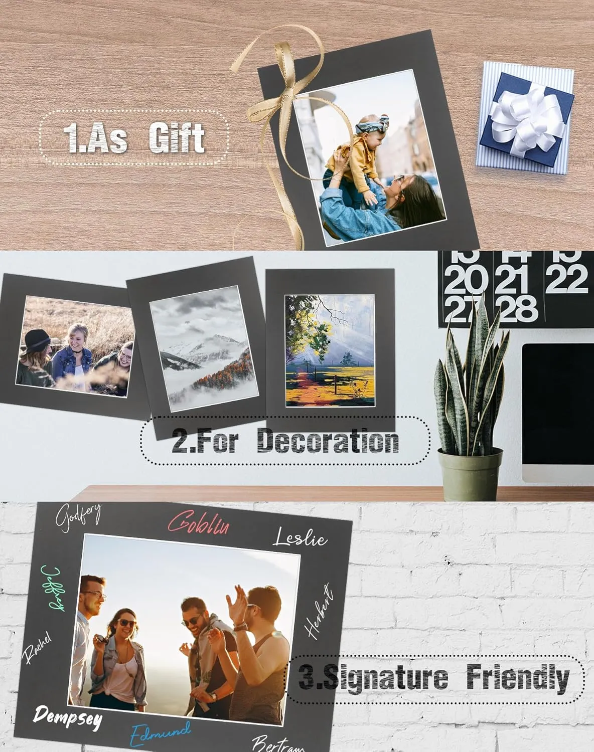 Golden State Art, Pack of 10 Black 11x14 Slip-in Pre-Adhesive Photo Mat for 8x10 Picture, Includes 10 Clear Bags