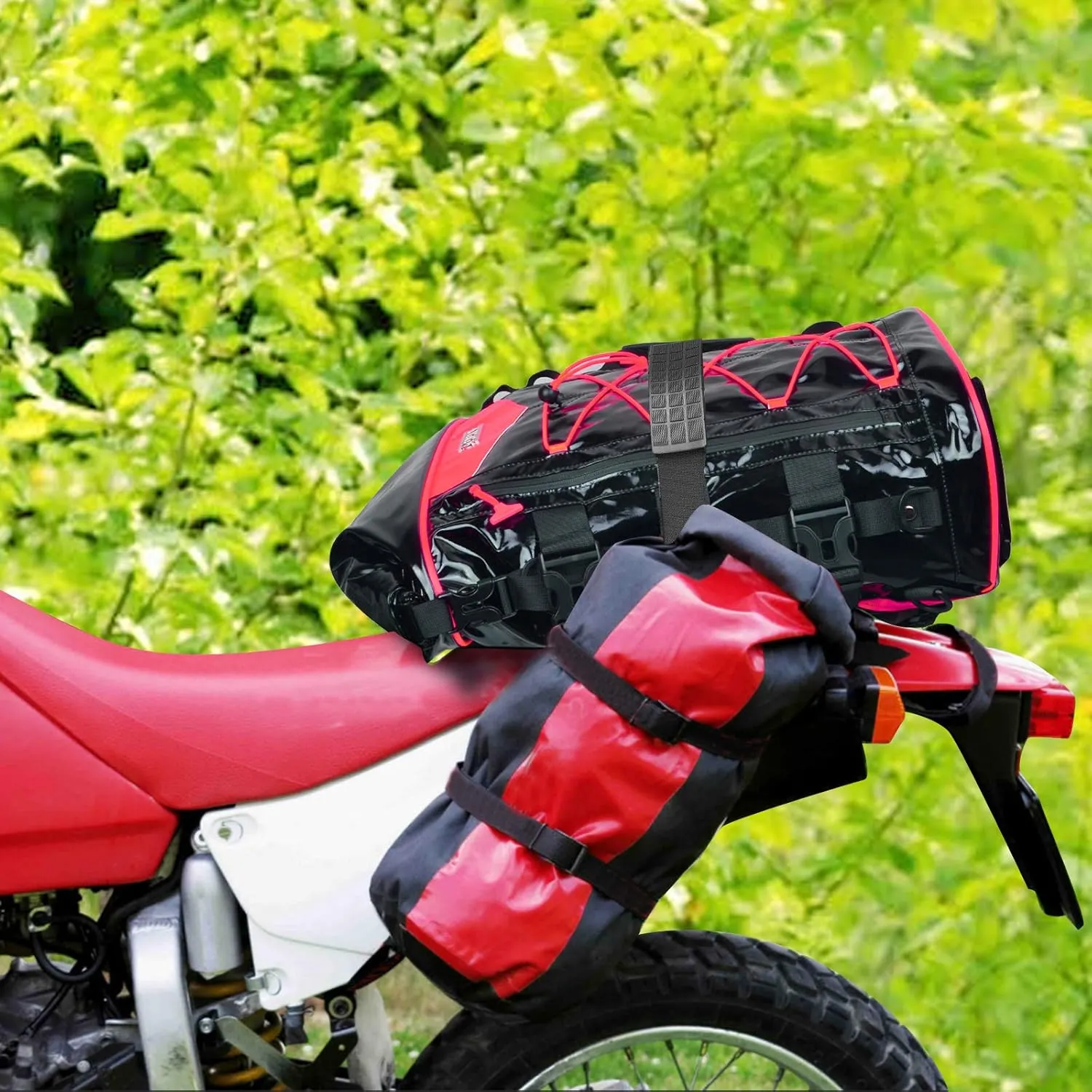 Goldfire Expandable Motorcycle Travel Luggage Sissy Bar Bag, Weather Resistant Tail Duffle Bag Backpack with Sissy Bar Straps