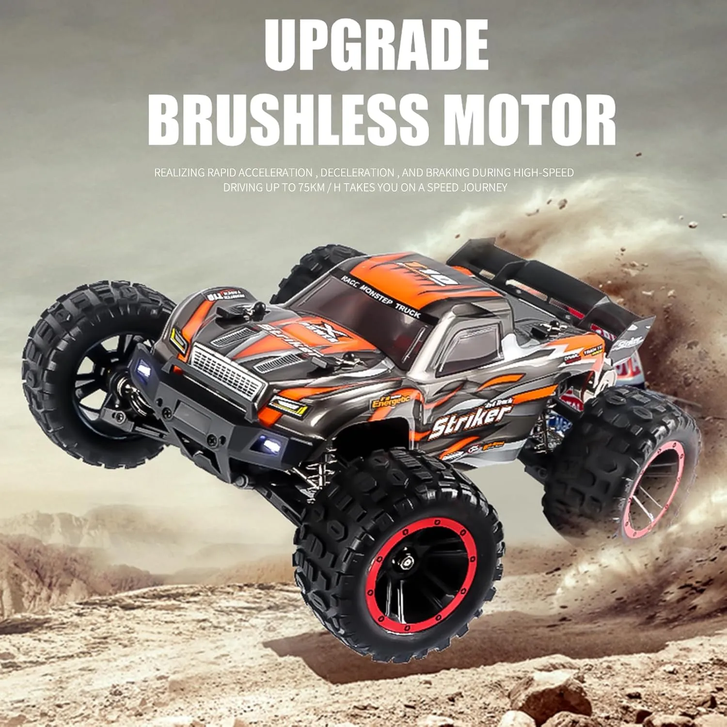 GoolRC 2105A Brushless RC Cars, 1:14 Scale Remote Control Car, 4WD 75KM/H High Speed RC Truck, All Terrains Off-Road Monster Trucks, 2.4GHz Electric Vehicle with 2 Batteries for Adults (Orange)