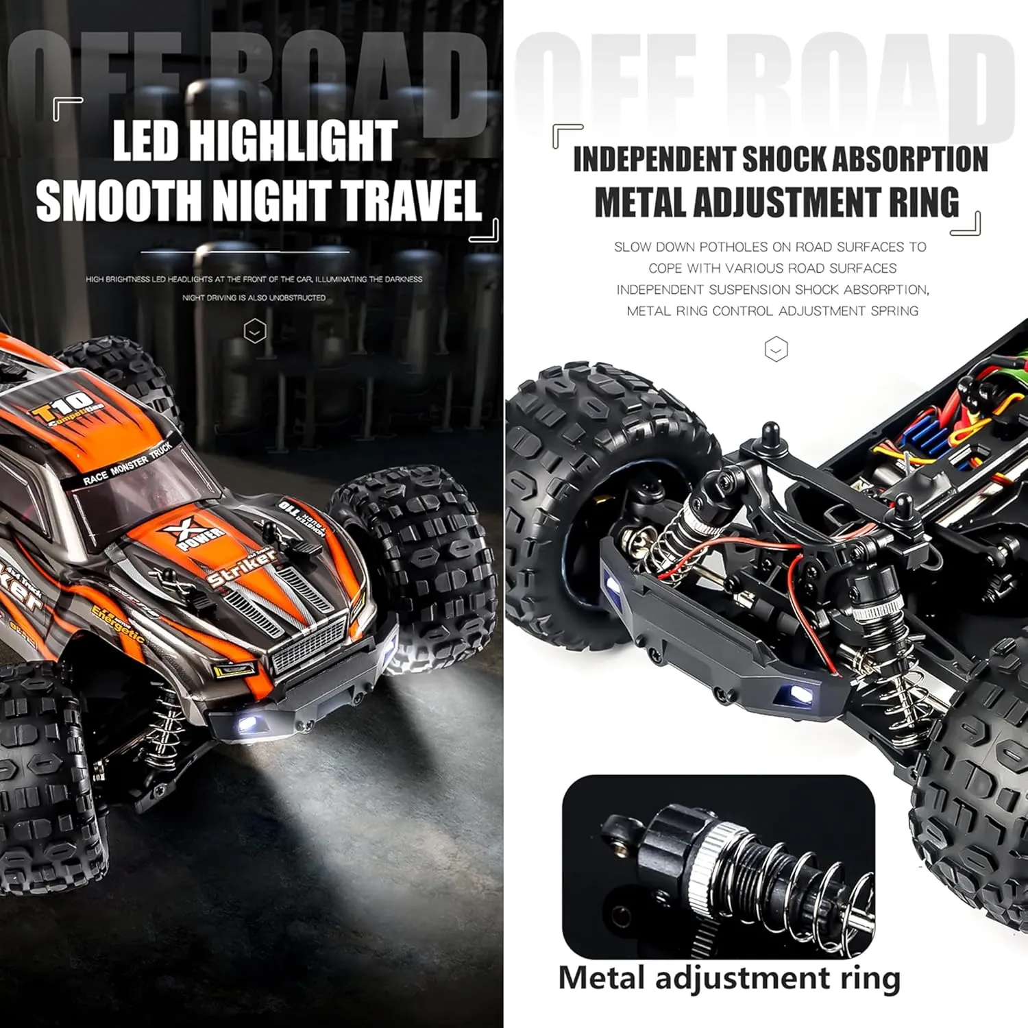 GoolRC 2105A Brushless RC Cars, 1:14 Scale Remote Control Car, 4WD 75KM/H High Speed RC Truck, All Terrains Off-Road Monster Trucks, 2.4GHz Electric Vehicle with 2 Batteries for Adults (Orange)
