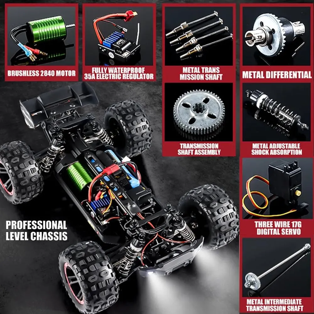 GoolRC 2105A Brushless RC Cars, 1:14 Scale Remote Control Car, 4WD 75KM/H High Speed RC Truck, All Terrains Off-Road Monster Trucks, 2.4GHz Electric Vehicle with 2 Batteries for Adults (Orange)