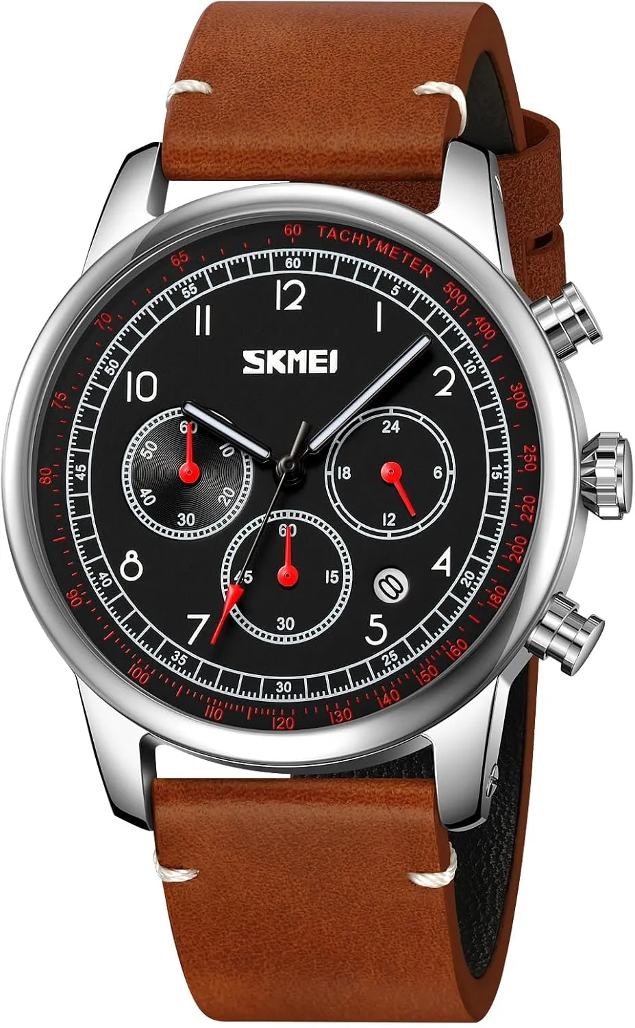 Gosasa Business Mens Watch Chronograph Fashion Quartz Watches for Men Date Leather Strap Luminous Casual Male Wristwatch Waterproof (Brown Black)