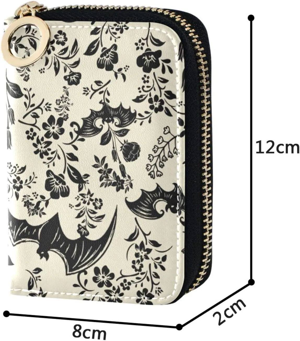 Goth Bat Flowers RFID Credit Card Holder Wallets Accordion for Women Leather Zipper Card Case Accordion Wallet for Ladies Girls