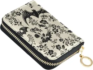 Goth Bat Flowers RFID Credit Card Holder Wallets Accordion for Women Leather Zipper Card Case Accordion Wallet for Ladies Girls