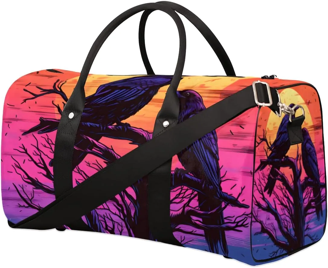 Gothic Crow Travel Duffle Bag for Women Men Gym Duffel Foldable Bag Waterproof Weekender Dusk Raven Duffle Tote