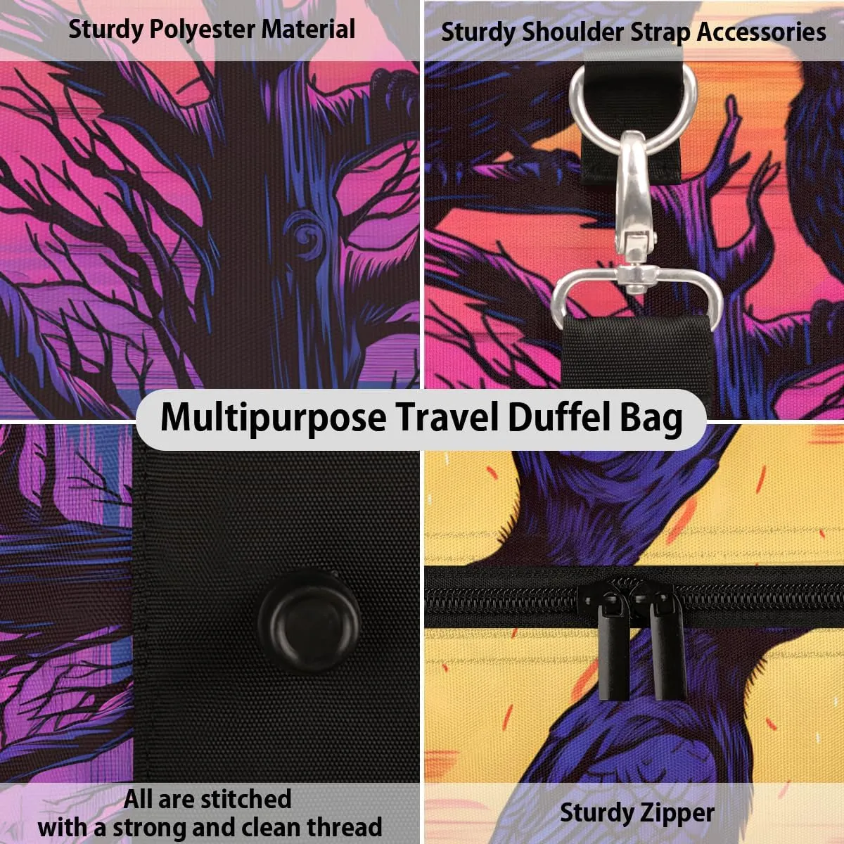Gothic Crow Travel Duffle Bag for Women Men Gym Duffel Foldable Bag Waterproof Weekender Dusk Raven Duffle Tote