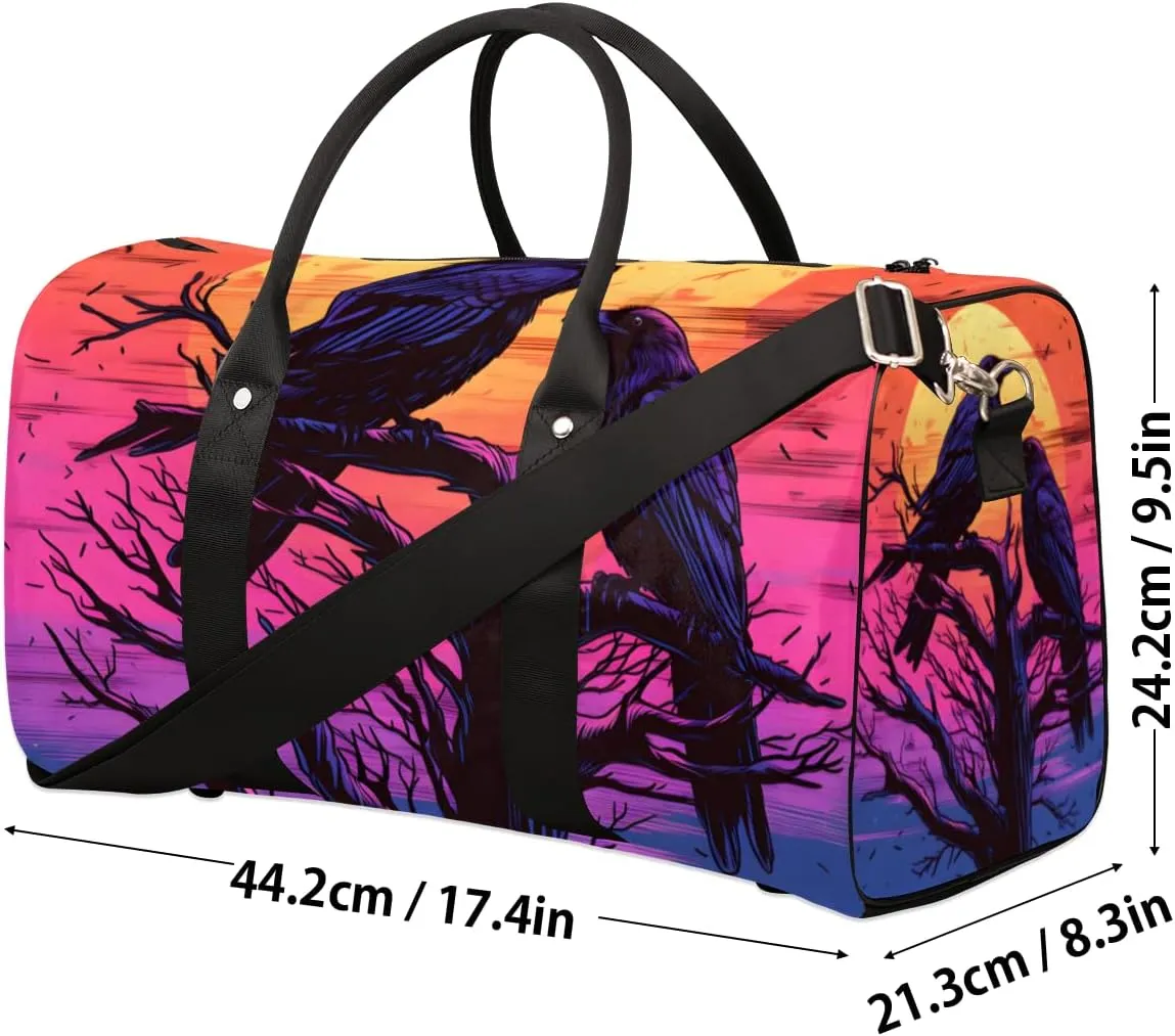 Gothic Crow Travel Duffle Bag for Women Men Gym Duffel Foldable Bag Waterproof Weekender Dusk Raven Duffle Tote