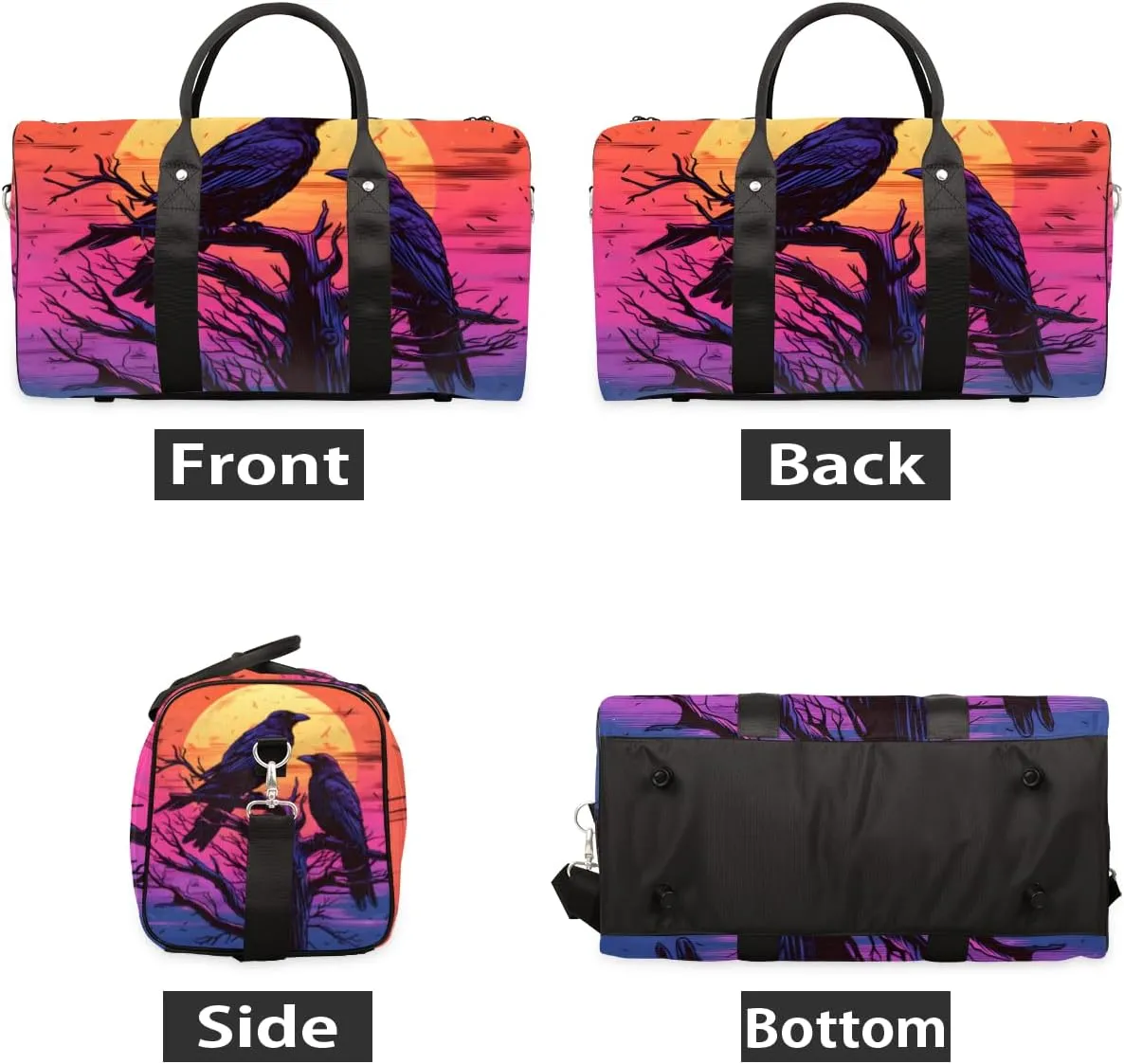 Gothic Crow Travel Duffle Bag for Women Men Gym Duffel Foldable Bag Waterproof Weekender Dusk Raven Duffle Tote