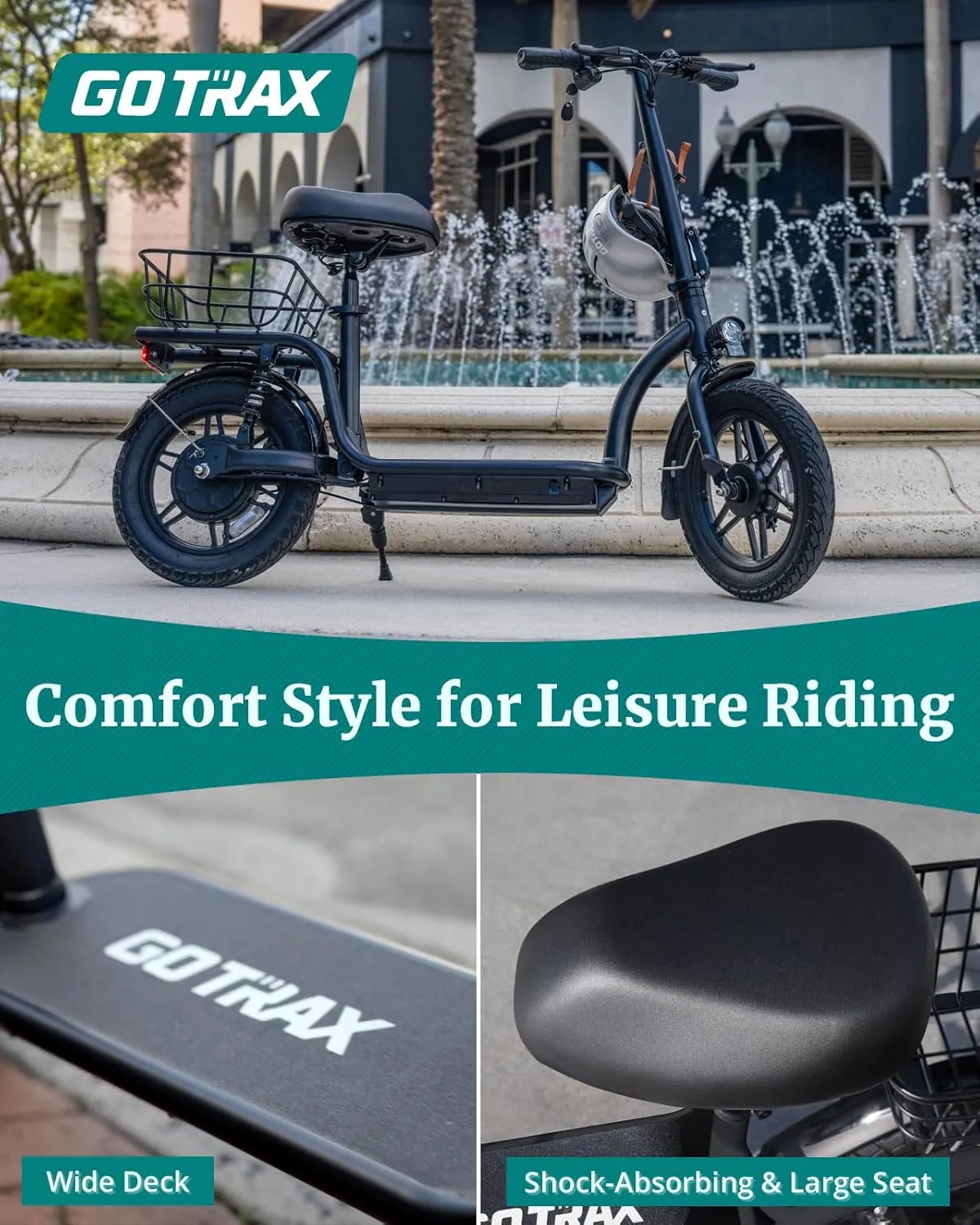 Gotrax Electric Scooter with Seat for Adult, Max 16-25miles Range, 15.5-20mph Power by 350W-500W Motor, Comfortable 14" Pneumatic Tire and Wider Deck & Height Adujustable Seat with Carry Basket