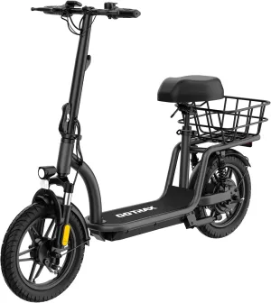 Gotrax Electric Scooter with Seat for Adult, Max 16-25miles Range, 15.5-20mph Power by 350W-500W Motor, Comfortable 14" Pneumatic Tire and Wider Deck & Height Adujustable Seat with Carry Basket