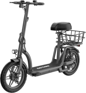 Gotrax Electric Scooter with Seat for Adult, Max 16-25miles Range, 15.5-20mph Power by 350W-500W Motor, Comfortable 14" Pneumatic Tire and Wider Deck & Height Adujustable Seat with Carry Basket