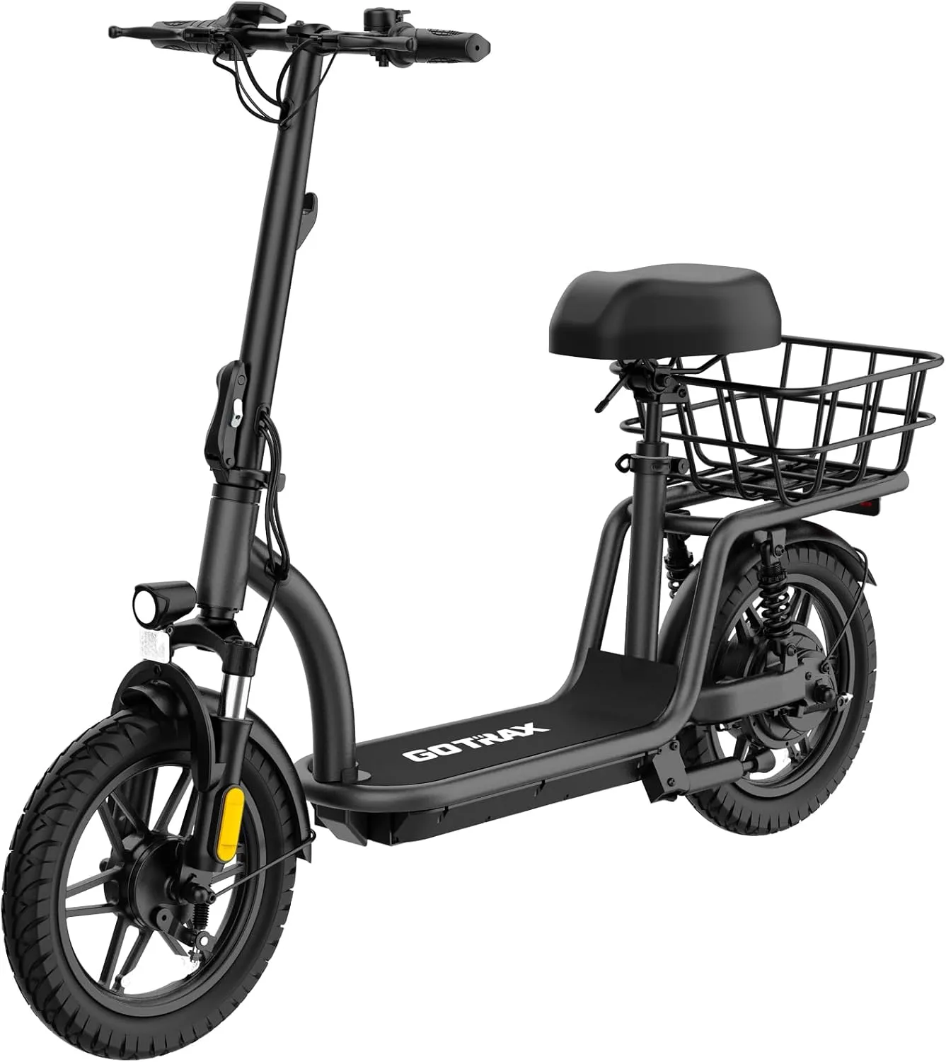 Gotrax Electric Scooter with Seat for Adult, Max 16-25miles Range, 15.5-20mph Power by 350W-500W Motor, Comfortable 14" Pneumatic Tire and Wider Deck & Height Adujustable Seat with Carry Basket