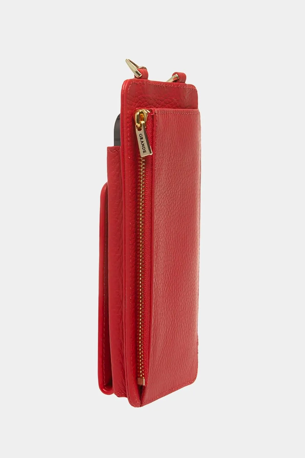 grande 2783 Genuine Leather Small Crossbody Cell Phone Bag for Women, Shoulder Wallet Chain Purse with Credit Card Slot (Red)