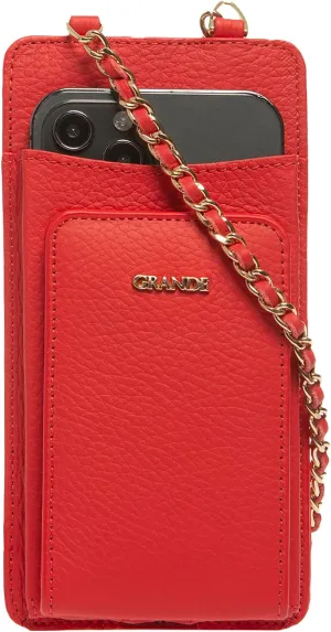 grande 2783 Genuine Leather Small Crossbody Cell Phone Bag for Women, Shoulder Wallet Chain Purse with Credit Card Slot (Red)