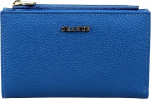 grande 2804 Genuine Leather Medium Bifold Wallet For Women Minimalist Wallet Ladies Zippered Mini Purse Small Card Holder (Blue)