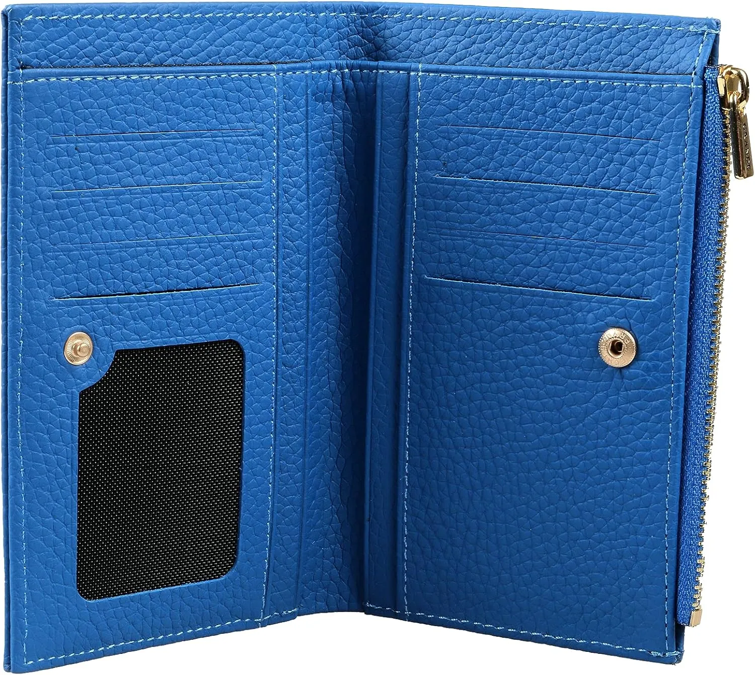 grande 2804 Genuine Leather Medium Bifold Wallet For Women Minimalist Wallet Ladies Zippered Mini Purse Small Card Holder (Blue)