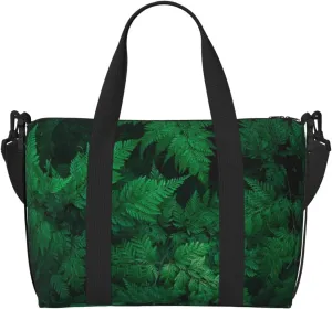 Green Leave Fern Carry on Luggage Travel Bag Airlines Personal Item Bag Waterproof Sandproof Foldable Travel Bag Expandable Travel Overnight for Women and Men