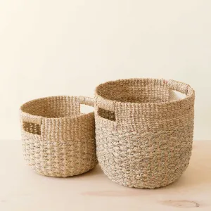 Grey   Natural Round Bottom Baskets, set of 2 - Woven Baskets