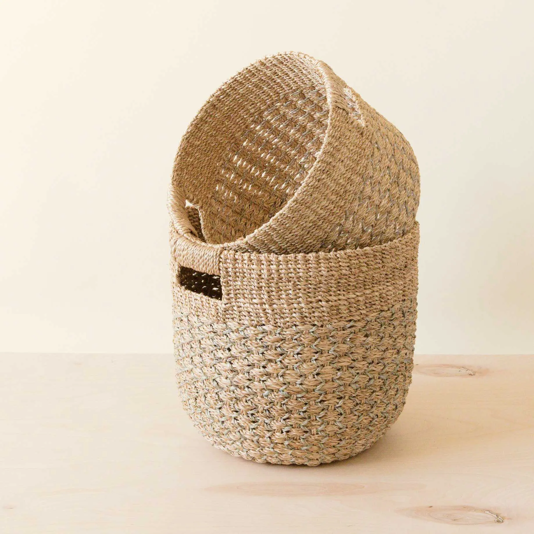 Grey   Natural Round Bottom Baskets, set of 2 - Woven Baskets